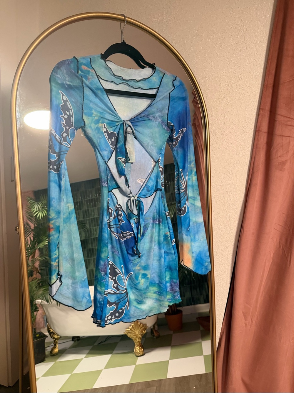 Blue Butterfly Tie-Front Dress